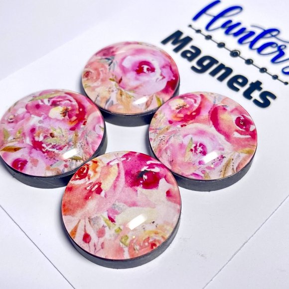 Set of 4 Magnets - Spring Floral Pink Glass Refrigerator Kitchen Whiteboard - Picture 3 of 3